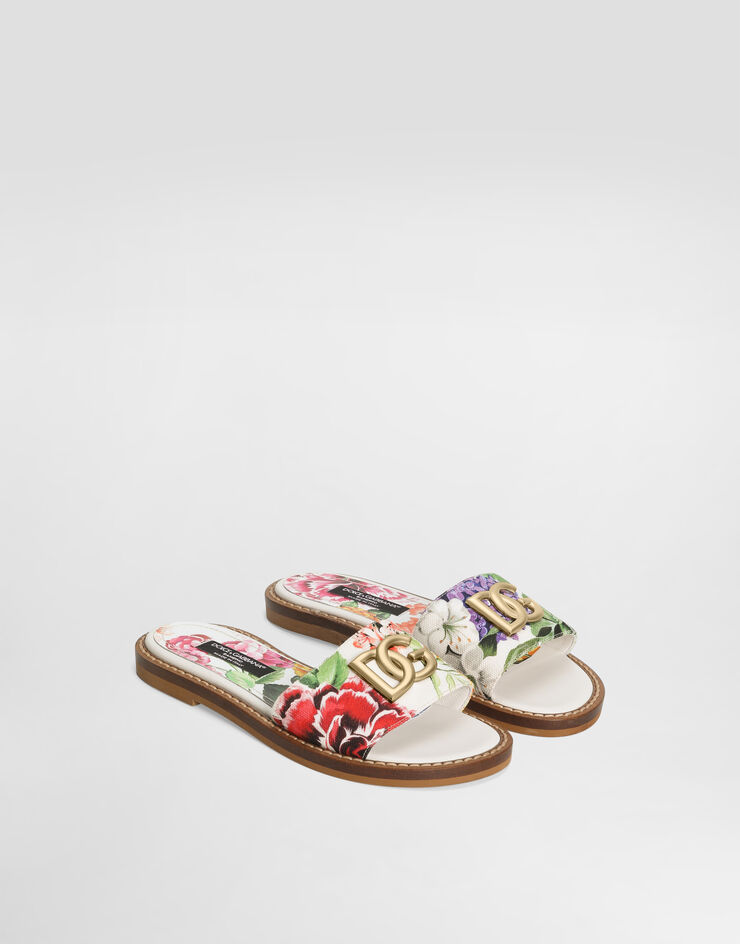 Dolce & Gabbana Flat canvas sliders with flower and DG logo print Print D11316A4194