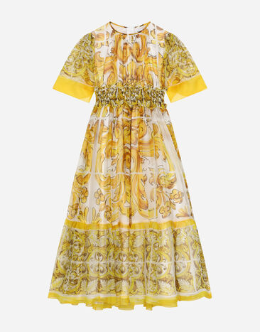 Dolce & Gabbana Chiffon dress with yellow majolica print Print LB4H48G7E1J