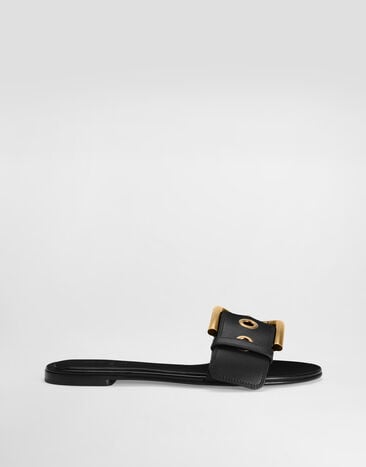 Dolce & Gabbana Cowhide flat slippers Black CQ0672AY960
