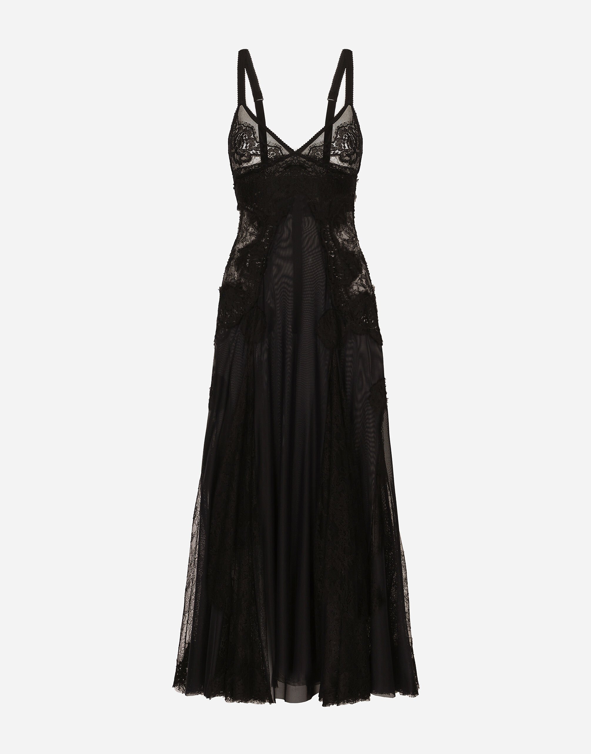 Dolce & Gabbana Tulle midi slip dress with lace inserts Black F6H0ZTFLRE1