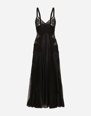 Dolce & Gabbana Tulle midi slip dress with lace inserts Black F6H0ZTFLRE1