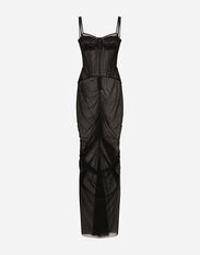 Dolce & Gabbana Long tulle dress with corset details Black F6H0ZTFLRE1