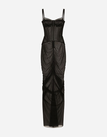 Dolce & Gabbana Длинное платье из тюля с деталями в стиле бюстье ЧЕРНЫЙ F63H1TGDC38