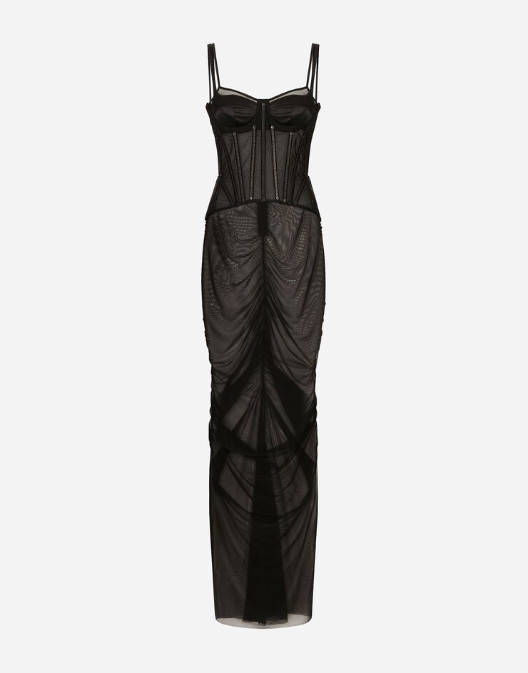 Dolce & Gabbana Длинное платье из тюля с деталями в стиле бюстье черный F6DJMTFLRDA