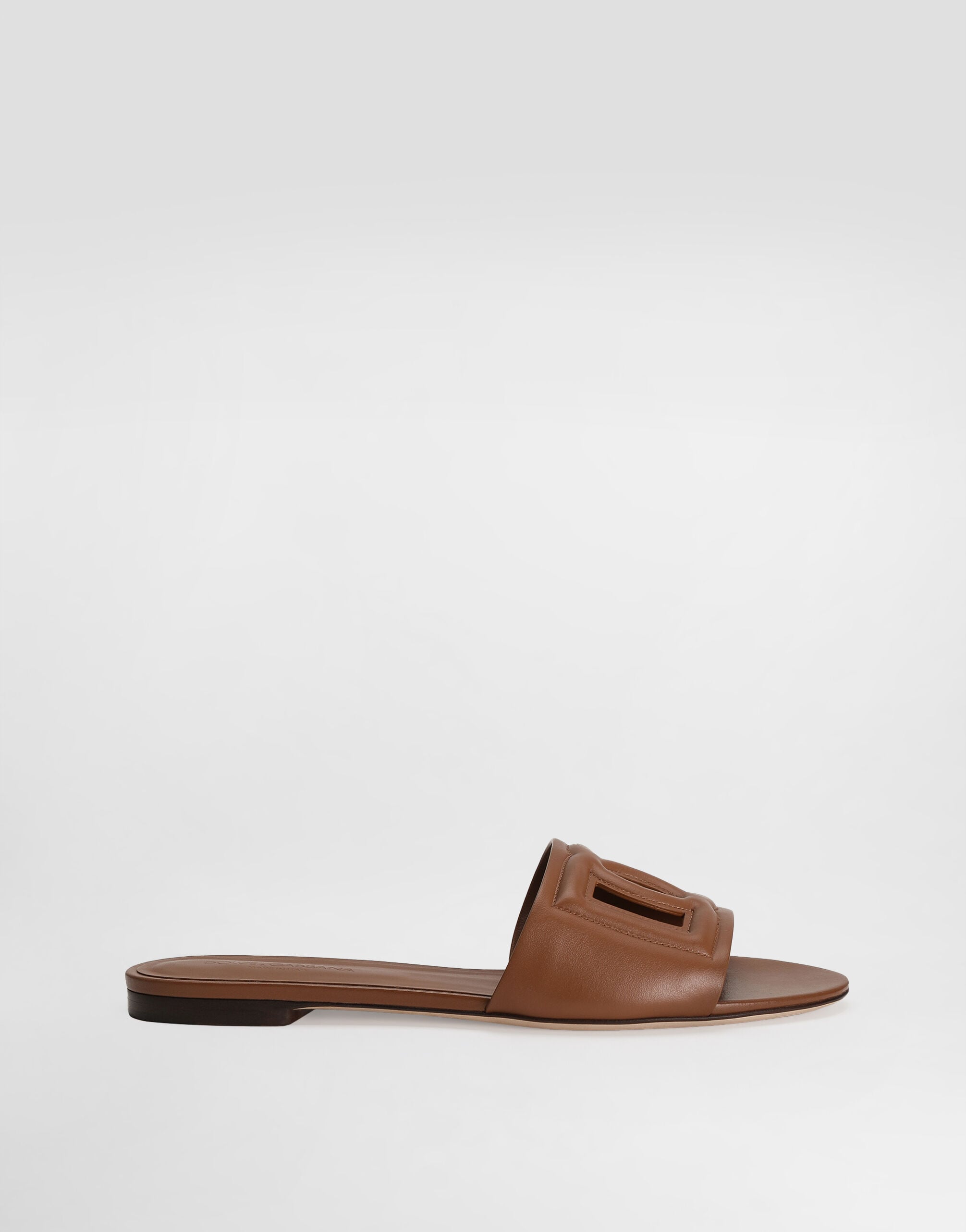 Calfskin sliders with DG logo in Brown for Women | Dolce&Gabbana® US