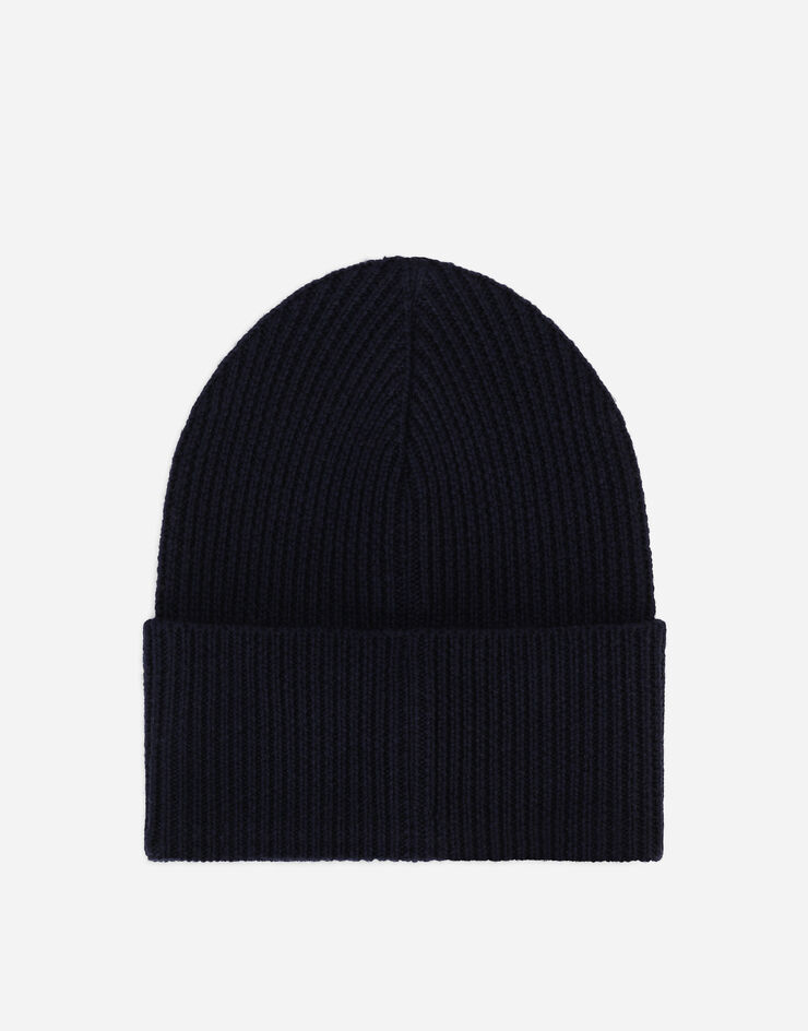 Dolce&Gabbana Knit hat with crest patch Blue LBKH90JCVF0