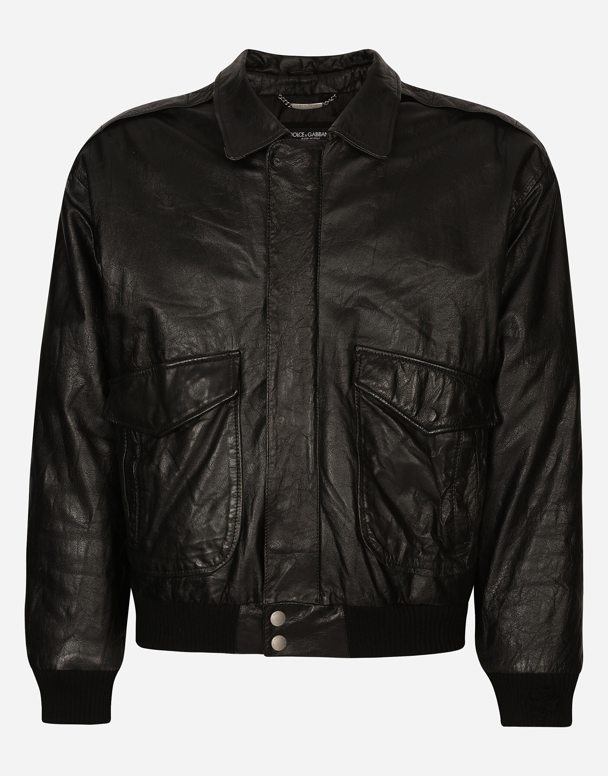 Dolce&Gabbana Vintage leather jacket with branded tag Multicolor G9YF6TGG711