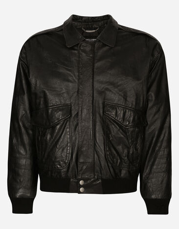 Dolce&Gabbana Vintage leather jacket with branded tag Multicolor G9YF6TGG711