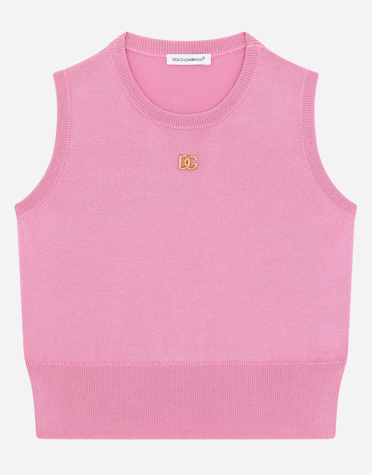 Dolce & Gabbana Silk vest with DG logo embroidery Rosa L5KWG0JASR3