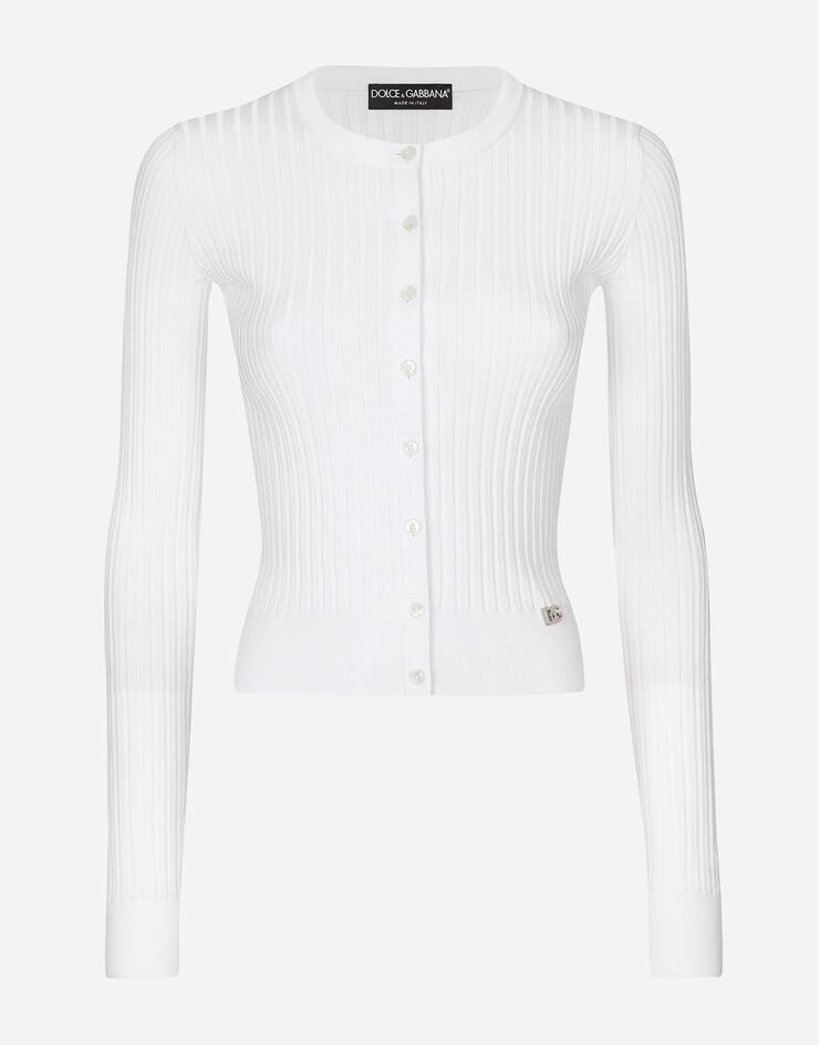 Dolce & Gabbana DGロゴメタルピン リブビスコース カーディガン  White FXV24TJFMDH
