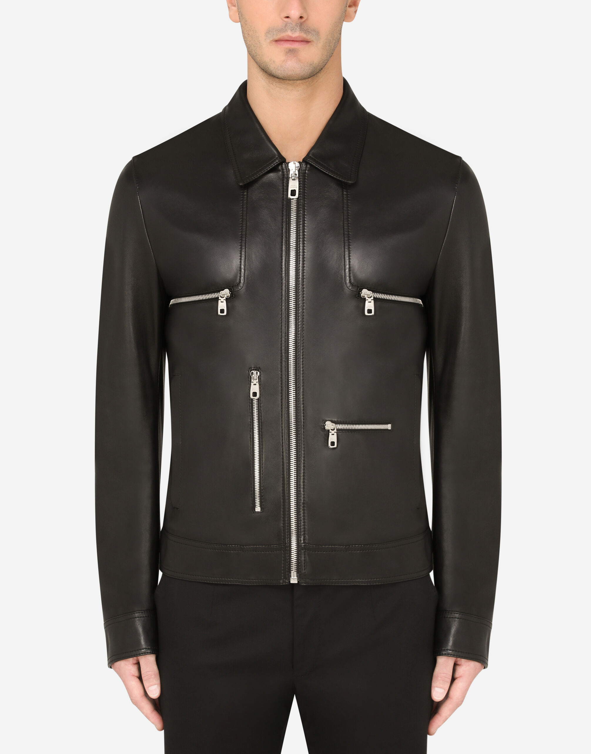 Giubbotto in pelle di agnello in NERO da Uomo Dolce Gabbana