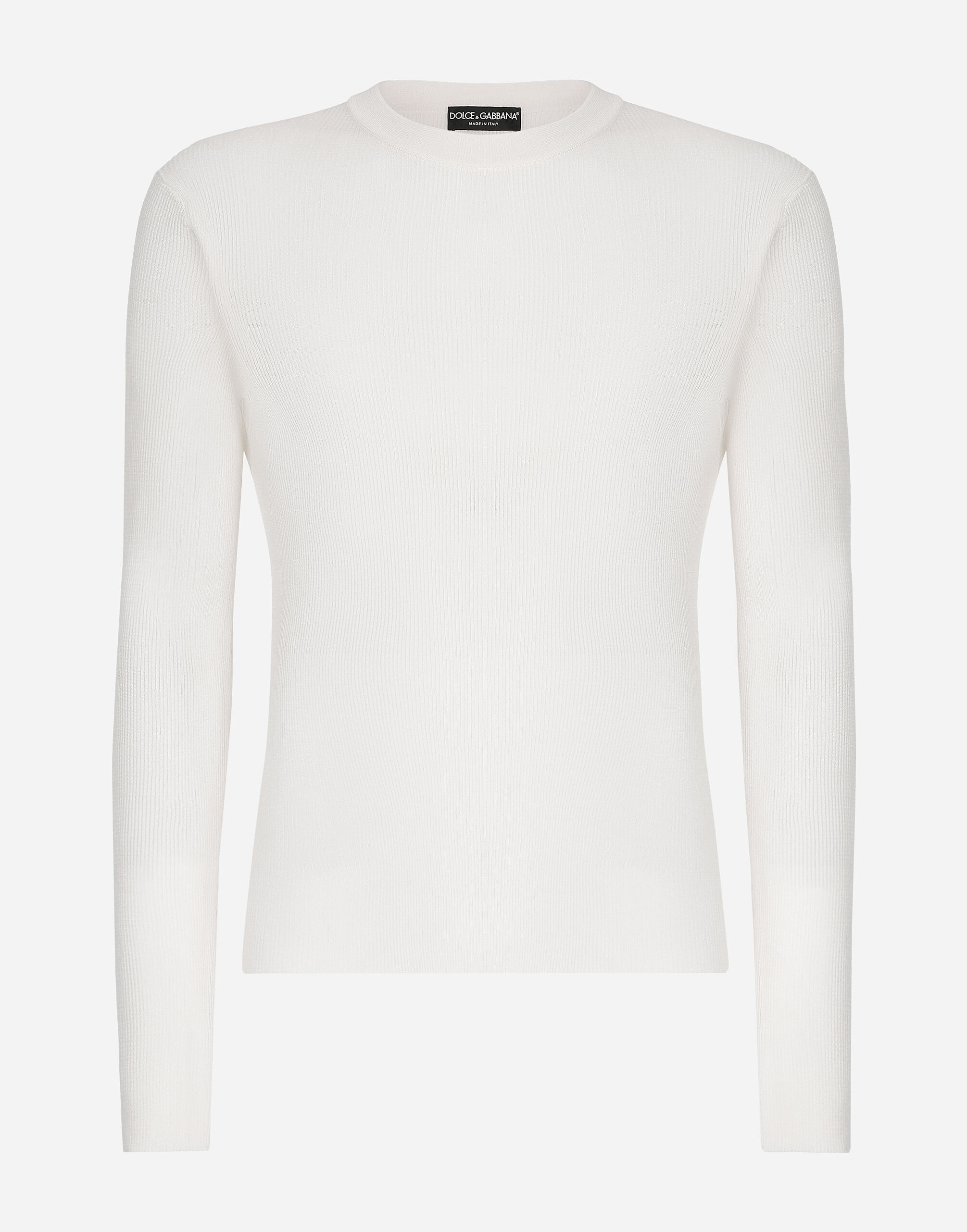 Silk round neck sweater in White for Men Dolce Gabbana