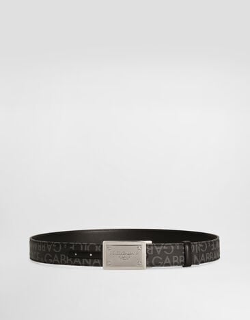 Dolce&Gabbana حزام من الجاكار مطلي مع بطاقة شعار أسود BC4824AJ705