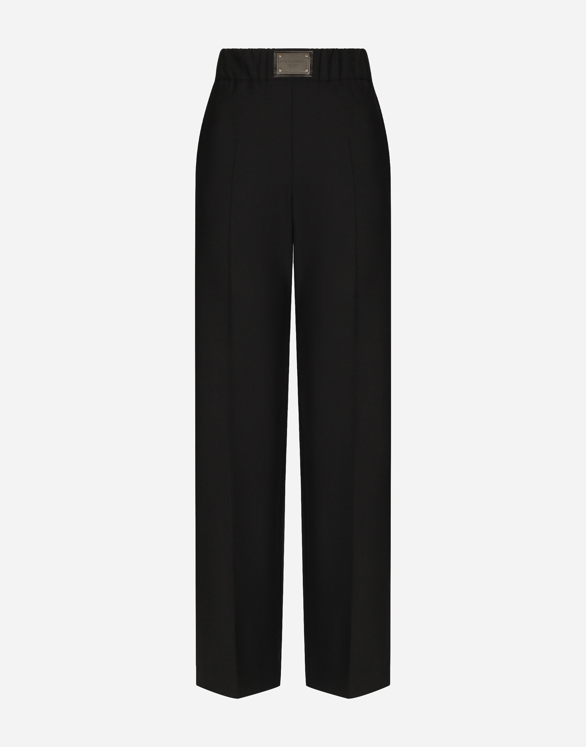 Dolce & Gabbana Flared wool pants with logo tag Black FTCHMTFURJL