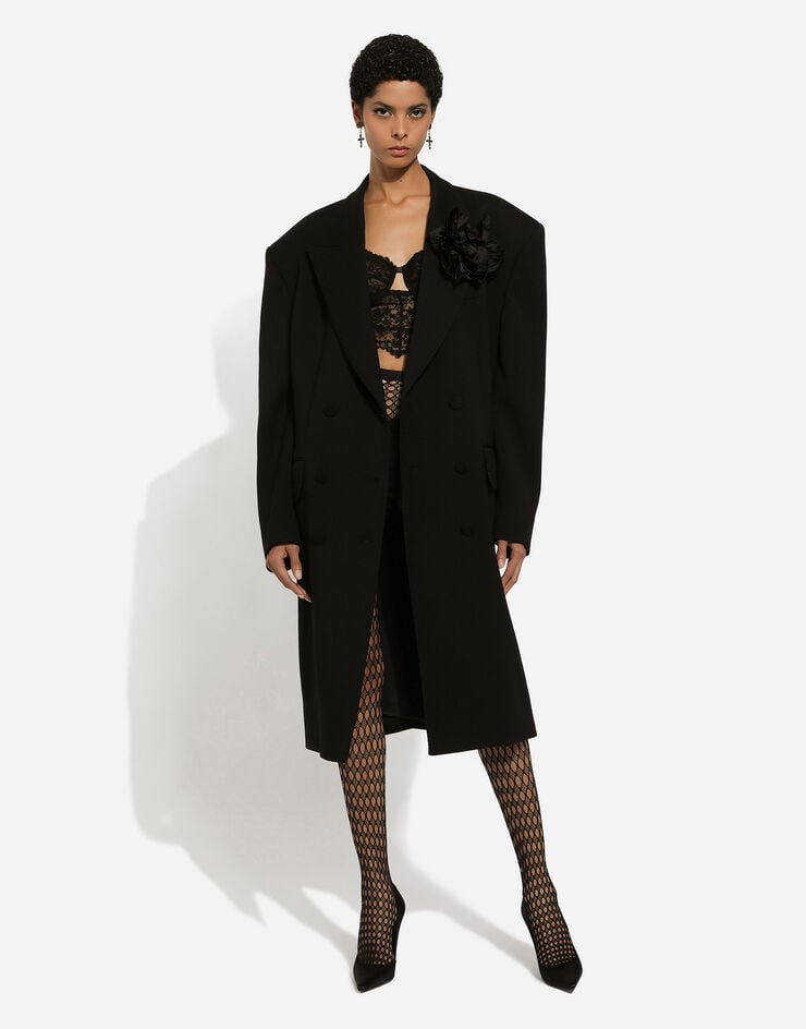 Dolce & Gabbana ダブルブレストコート オーバーサイズ ウールクレープ ブラック F0E1QTFUBGE