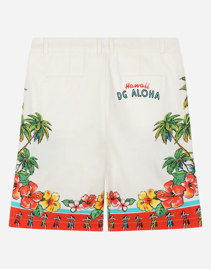 Dolce & Gabbana Gabardine shorts with Hawaiian print Print L43Q25G7L7S