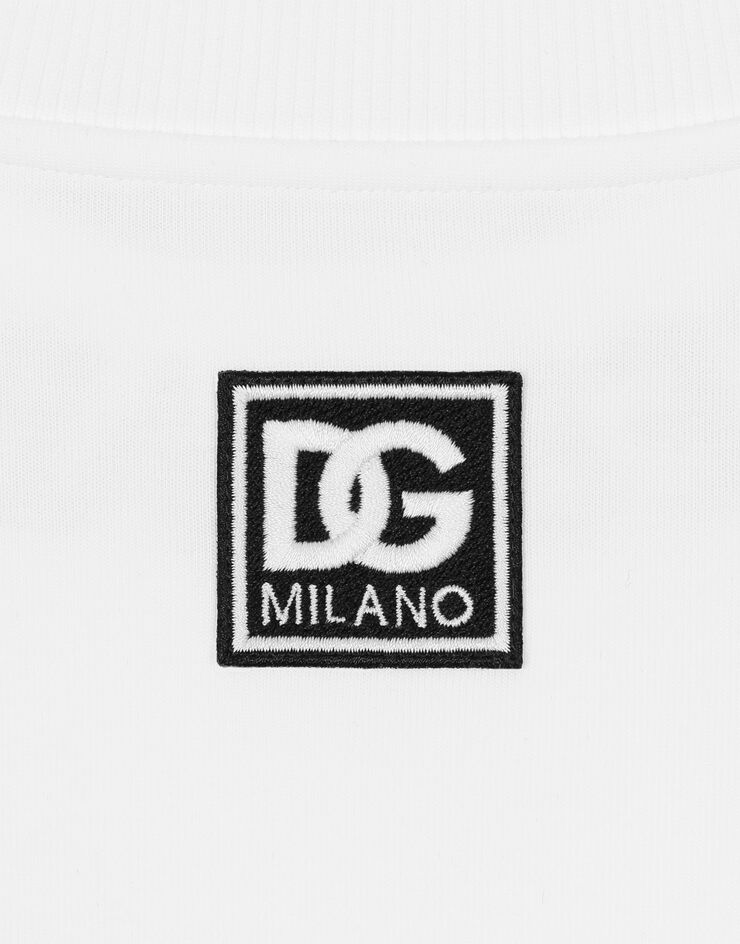 Dolce & Gabbana سويت شيرت جيرسي كروب بتطريز شعار على الياقة أبيض F9P35ZHU7H9