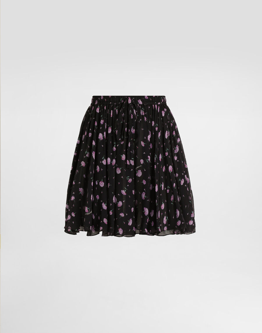 Carnations-print chiffon circle skirt