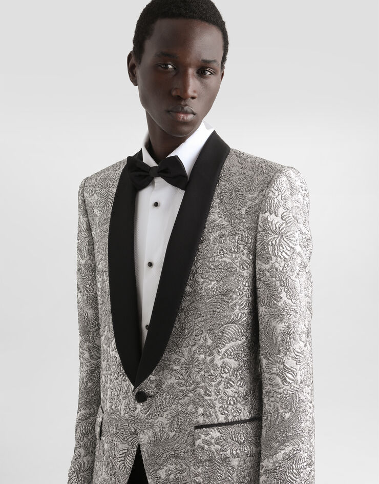 Dolce & Gabbana Single-breasted floral lamé jacket Silver G2UG2TFJZAL