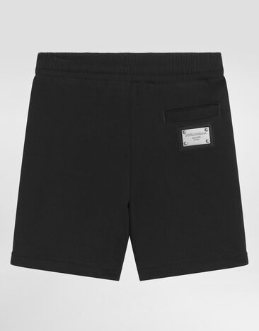 Dolce & Gabbana Fleece bermuda shorts with DG logo plaque Black L4JQD4G7I2P