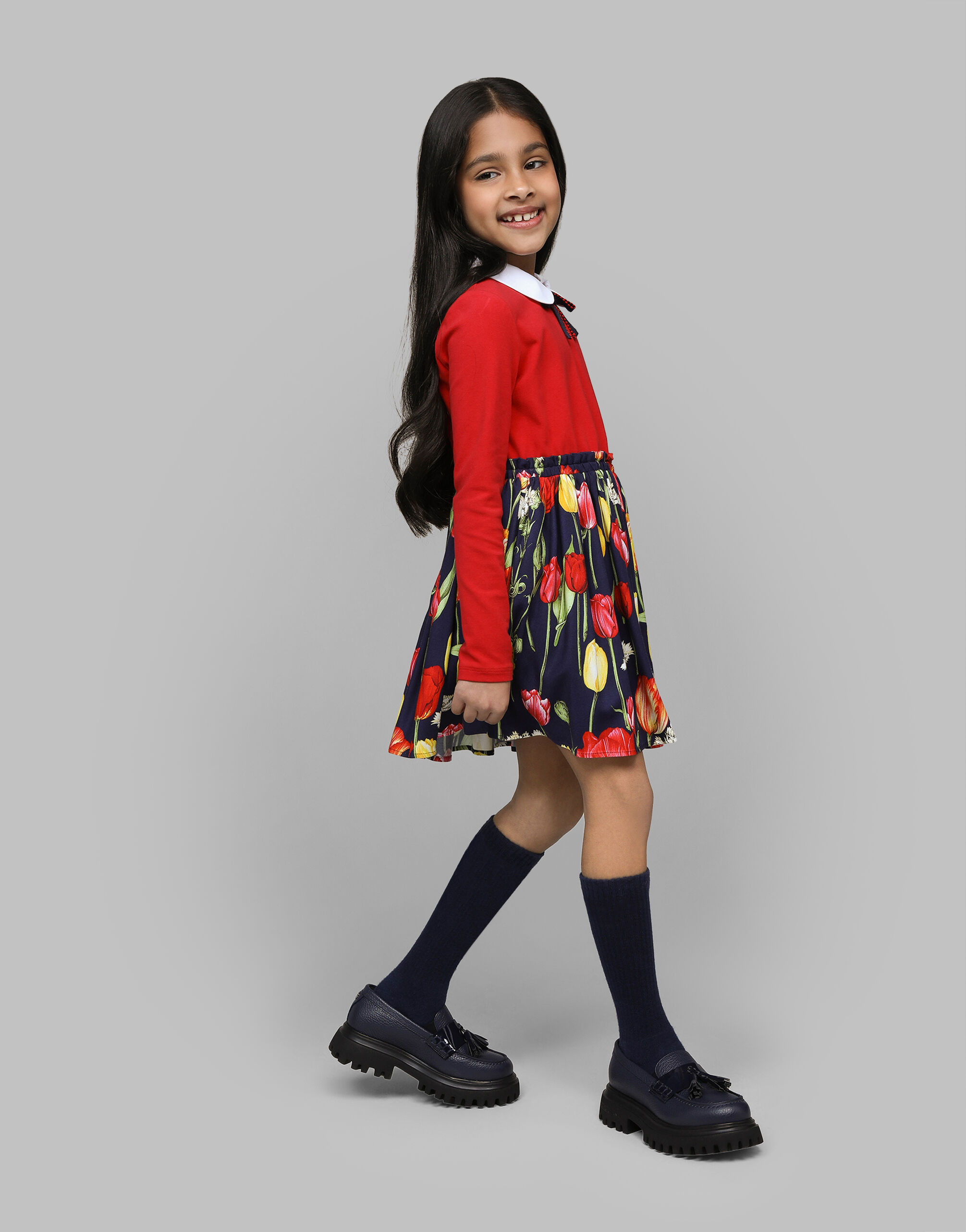 Viyella and interlock dress with tulip print in Multicolor for Girls Dolce Gabbana US