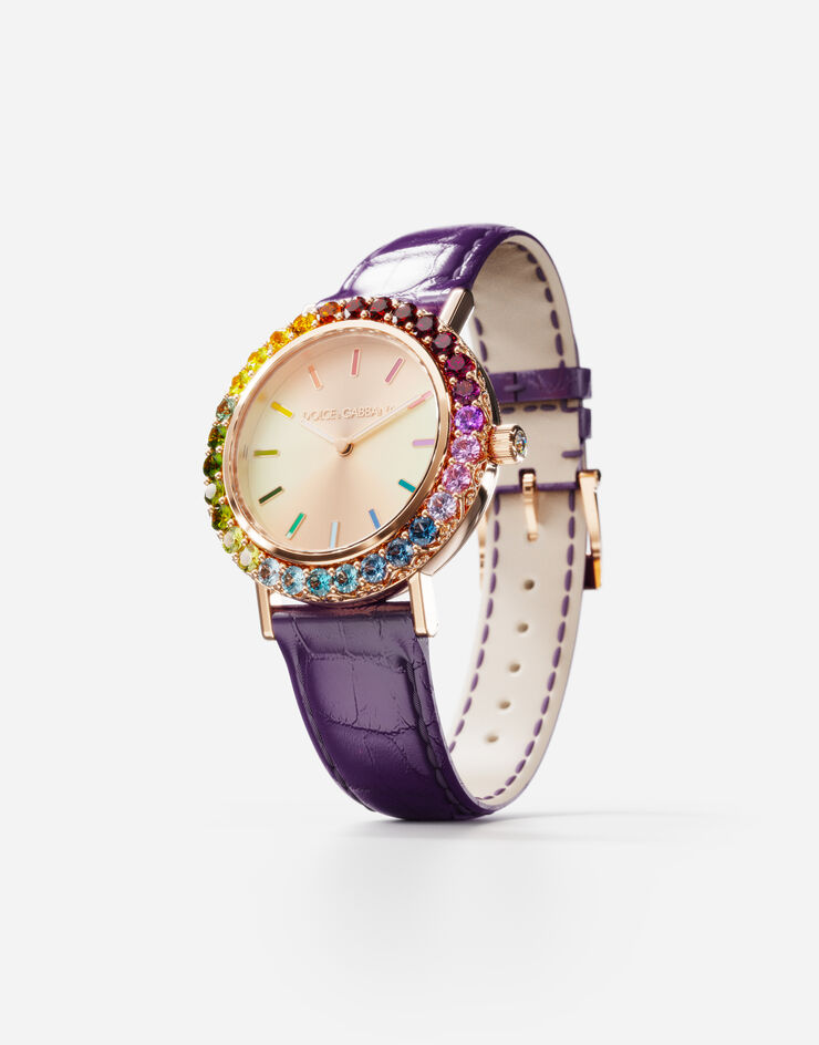 Dolce & Gabbana Iris watch in rose gold with multi-colored fine gems Purple WWLB2GXA1XA