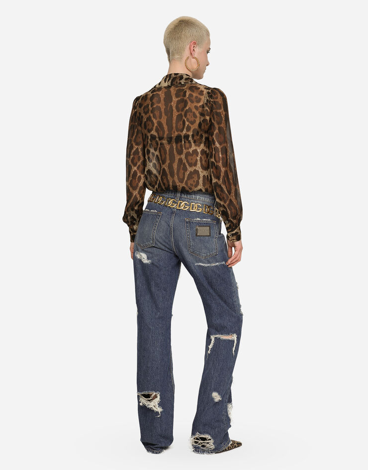 Dolce&Gabbana Leopard-print chiffon shirt with ruches Animal Print F5R16TIS1MN