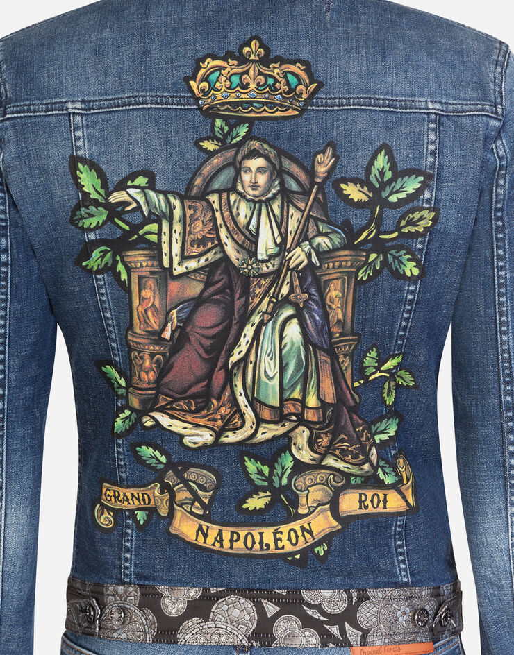 Dolce & Gabbana STRETCH DENIM JACKET WITH JAQUARD STAINED GLASS WINDOW STYLE INSERTS BLEU G9OH7DG8CD3