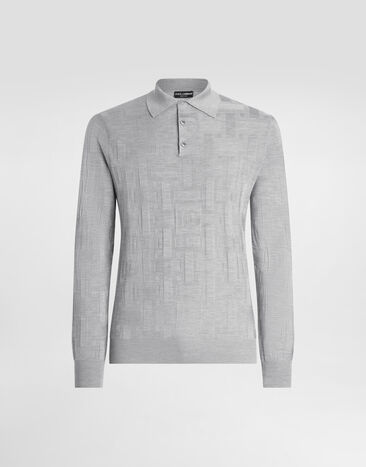 Dolce & Gabbana Poloshirt aus Seide mit Jacquardlogo Grau GXZ25TJBSK5