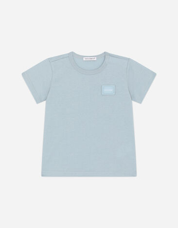 Dolce & Gabbana Camiseta de punto con placa con logotipo  Azul Claro L1JT7TG7OLK