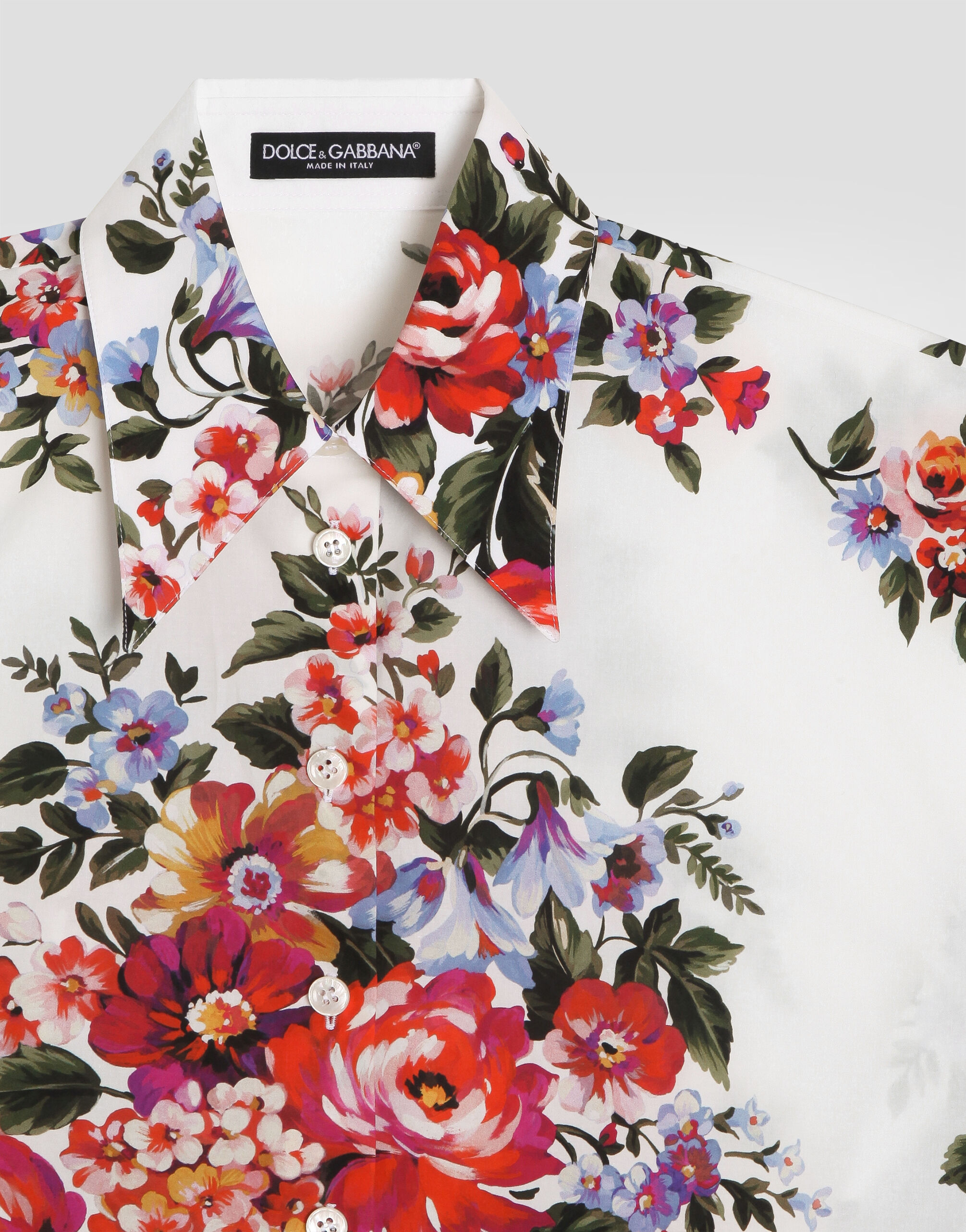 Flower bouquet-print cotton shirt in Multicolor for Women