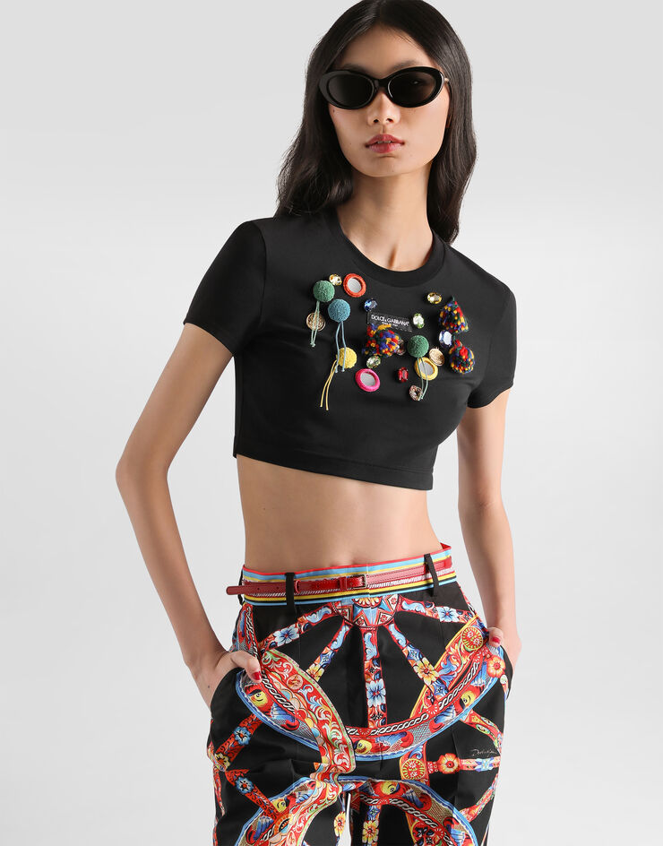 Dolce & Gabbana Jersey t-shirt with applications Dolce & Gabbana Jersey t-shirt with applications Black F8W46ZGDDXM