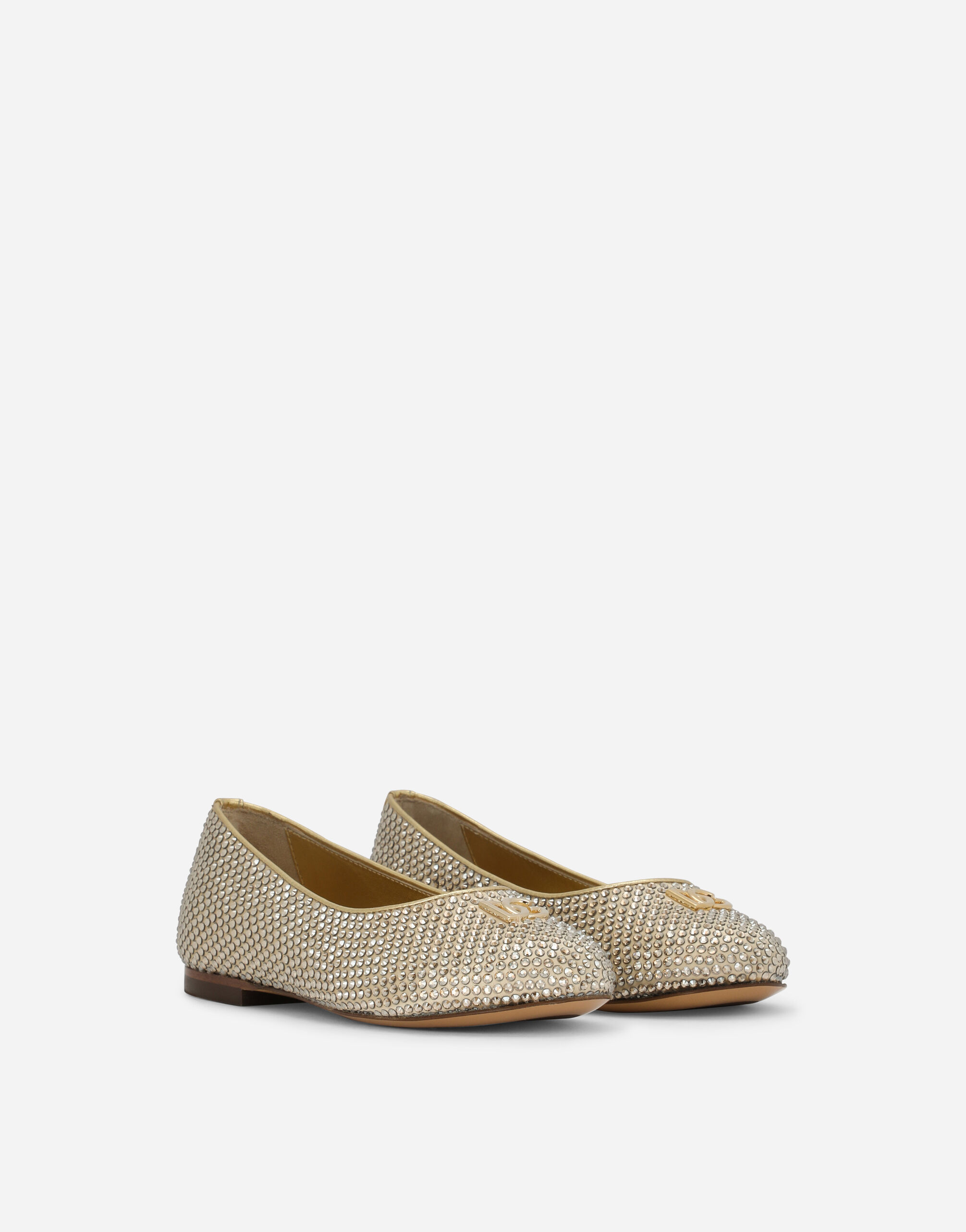 Satin DG logo ballet flats with fusible rhinestones en Dore pour fille Dolce Gabbana