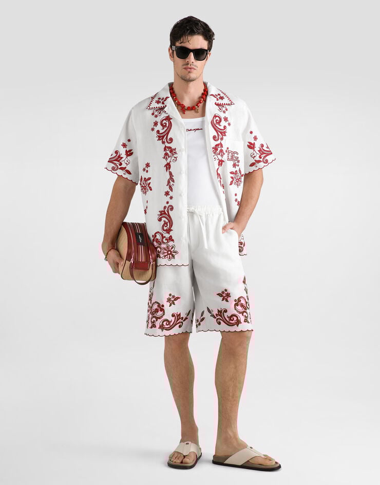 Dolce & Gabbana Embroidered linen vanity bermuda Dolce & Gabbana Embroidered linen vanity bermuda White GP23UZGK409