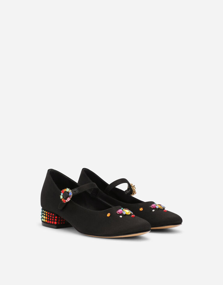 Dolce & Gabbana Satin Mary Janes with multi-colored crystals Noir D11034A9V26