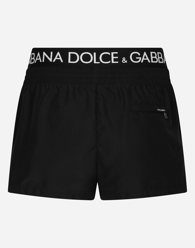 Dolce & Gabbana Short swim trunks with branded band Black M4E70TFUSFW