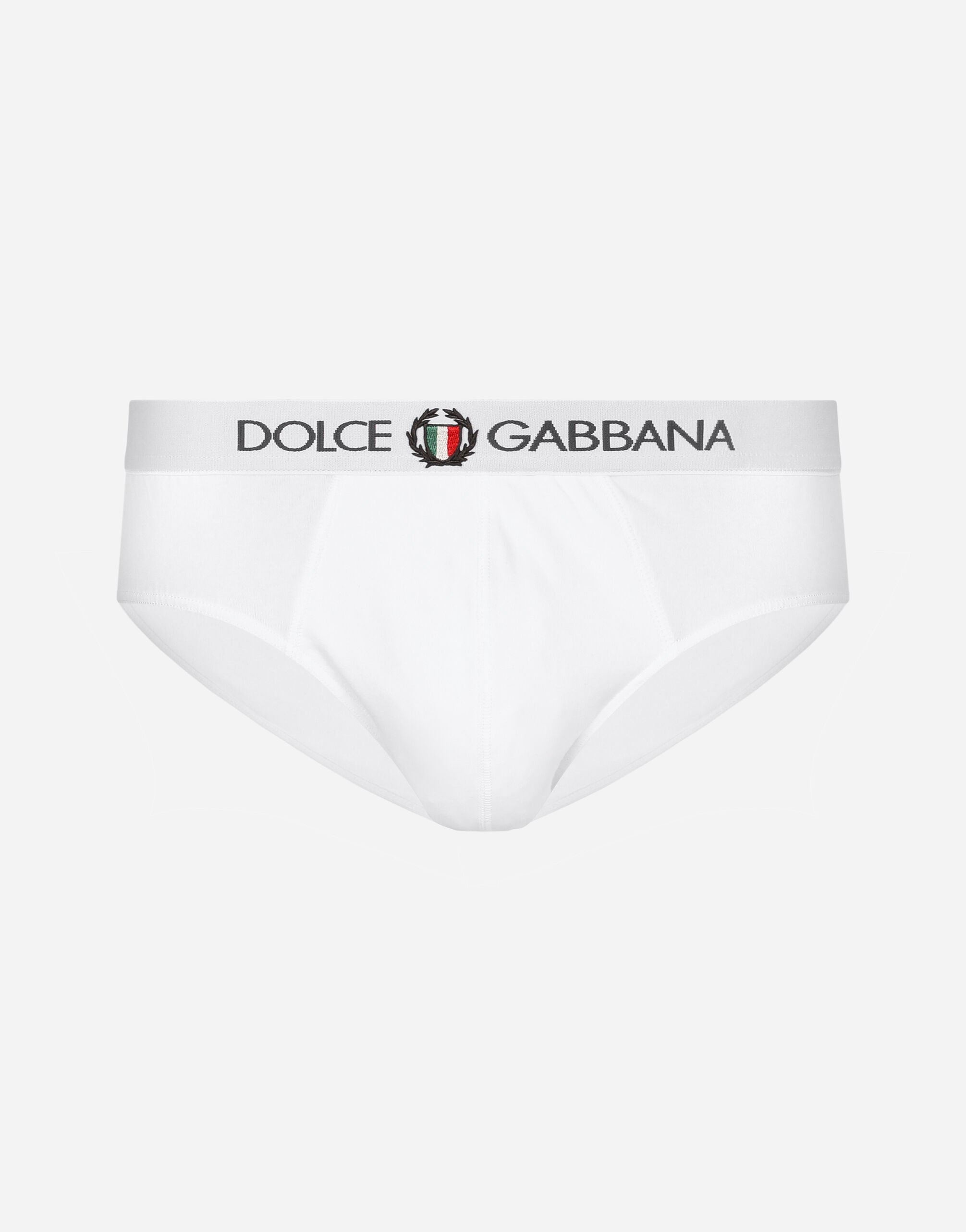 Dolce & Gabbana Stretch cotton mid-rise briefs with crest White M9C05JONN95