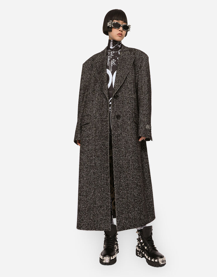 Dolce & Gabbana Oversize herringbone coat with half-belt Multicolor F0C2ETFCMCL