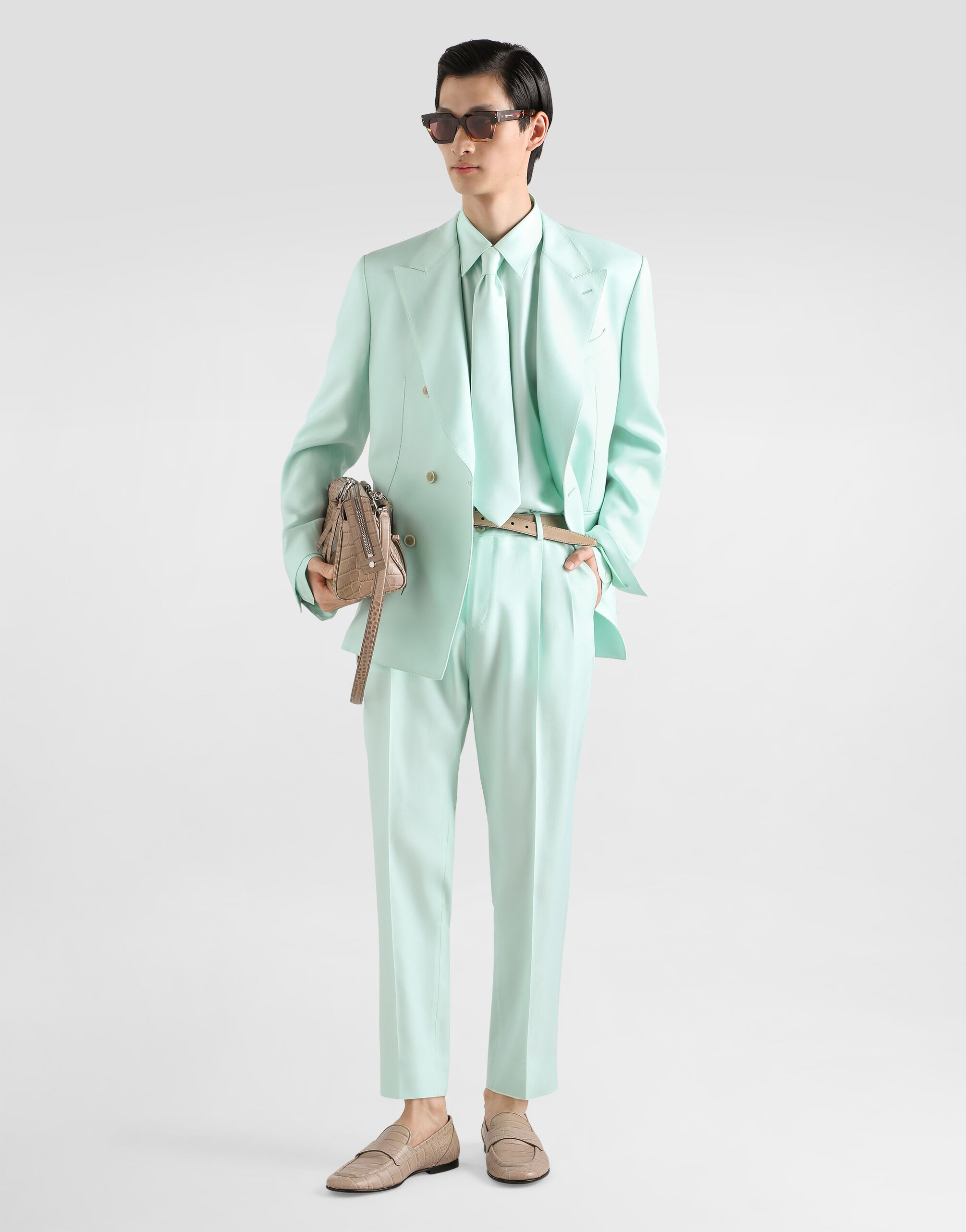 Sicilia light double-breasted viscose jacket in Azure for Men