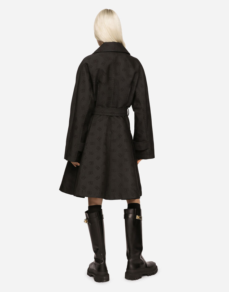 Dolce & Gabbana Belted jacquard coat with DG logo Black F0C3RTFJTBP