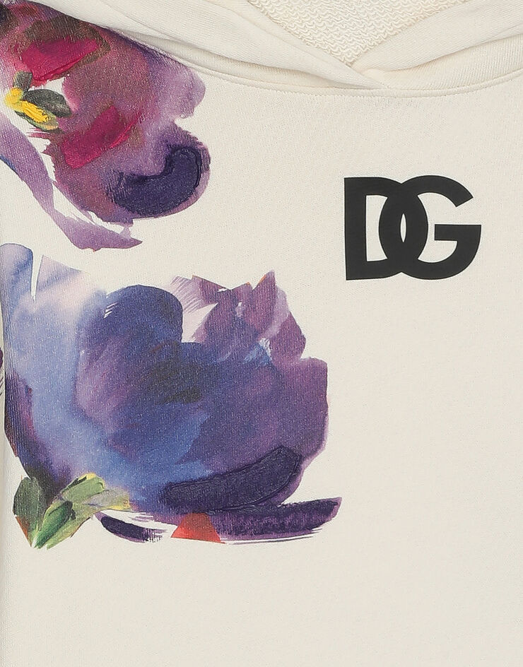 Dolce & Gabbana 花卉印花平纹针织连帽卫衣 米色 L5JWAKG7M3C