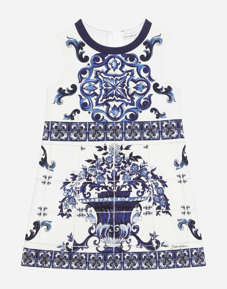 Dolce & Gabbana Kleid aus Interlock Majolika-Print Mehrfarbig L5JD1NG7F0C