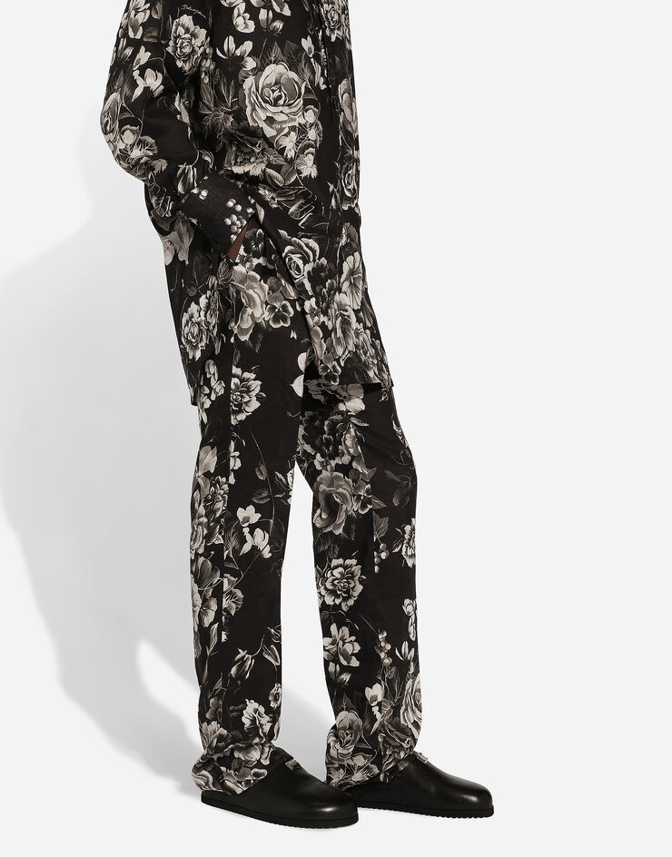 Dolce & Gabbana Pantalón clásico de lino con estampado de flores Imprima GP0D6TFS4HS