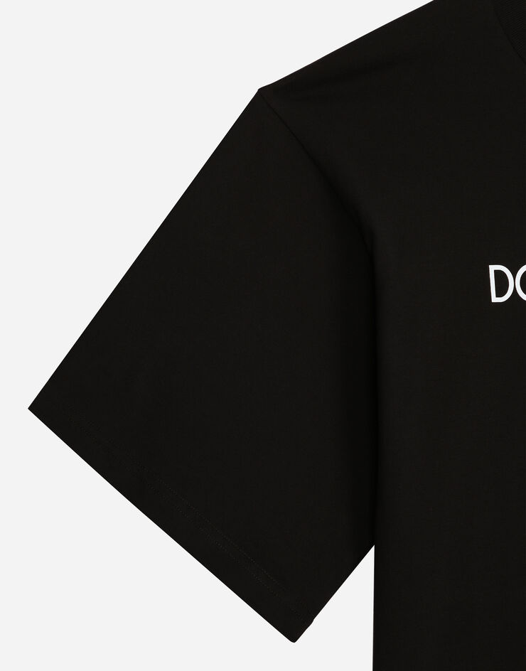 Dolce & Gabbana Short-sleeved cotton T-shirt with Dolce&Gabbana lettering Black F8U10TG7H4P