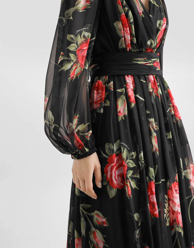 Dolce & Gabbana Rose bouquet-print long chiffon dress Multicolor F612UTIS11F