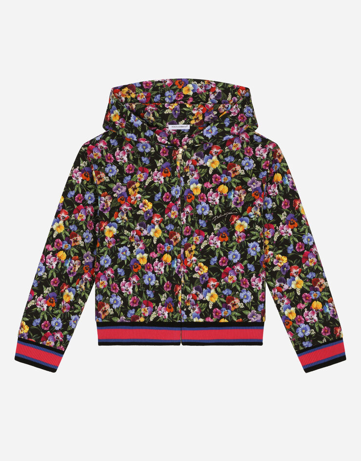Dolce&Gabbana Jersey hoodie with violet print Black L5JW9OHS7NL