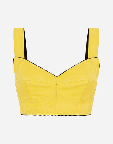 Dolce & Gabbana Jacquard corset top with all-over DG logo Yellow F29UCTHJMOK