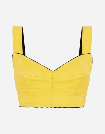 Dolce & Gabbana Jacquard corset top with all-over DG logo Yellow F5R54TFU1NG
