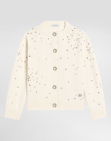 Dolce & Gabbana Stockinette knit wool cardigan with rhinestones Beige L5KWH6JDVFB