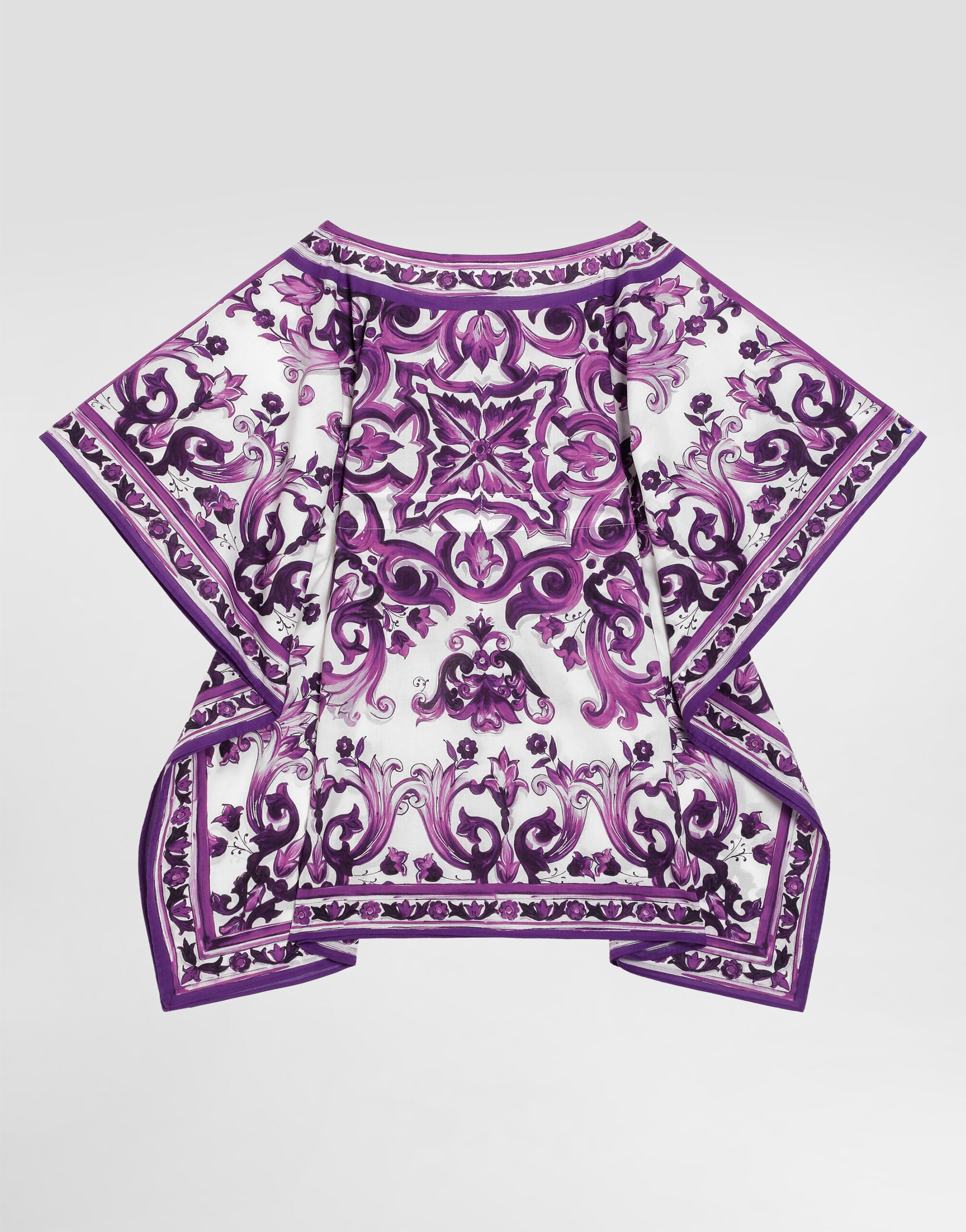 Majolica-print short cotton caftan